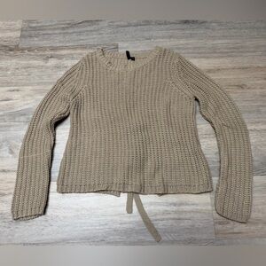 Women's Moon & Madison Small Tan Lace Up Back Sweater .